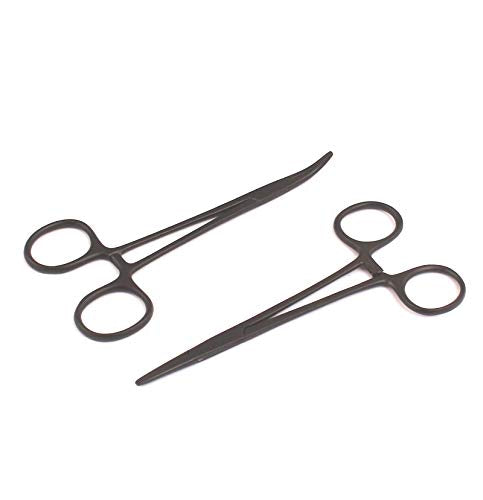 OdontoMed2011® Hemostat Forceps Locking Clamps Serrated Fishing Locking Forceps Clamp Fish Hook Remover Forceps (5" Straight & Curved, Black) - color: Black, size: 5" Straight & Curved