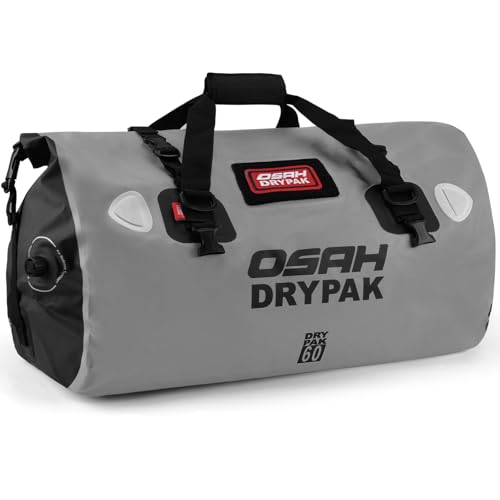 OSAH DRYPAK Waterproof Duffel Bag - Motorcycle Dry Bag Tail Bag with Large Storage Space, Waterproof Luggage Duffle Bags with Outer Mesh Zipper Pocket for Camping, Kayaking, Fishing & Traveling - color: Grey, size: 60L