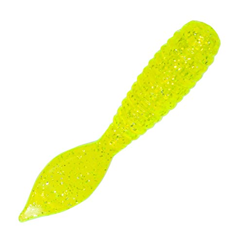 Charlie's Worms Artificial Fishing Bait Spade Tail Grub, Freshwater Saltwater Bass Fishing Lures Scented Soft Baits 12pk - color: Neon Chartreuse