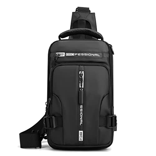 Hebetag Leather Sling Bag Crossbody Backpack for Men Women Travel Outdoor Camping - color: #29black(nylon)