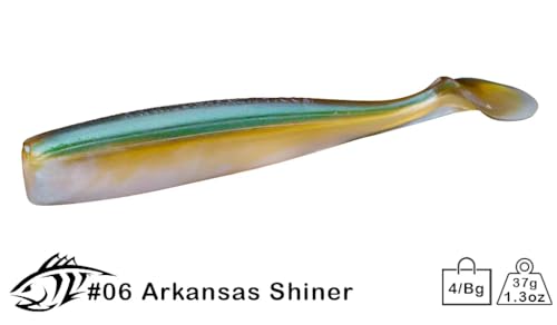 Lunker City Fishing Shaker 6" Swimbait Soft Plastic Bass Lure with Tail Swimming and Wobbling Action Swim Bait, 4 Per Bag, Made in The USA - color: Arkansas Shiner