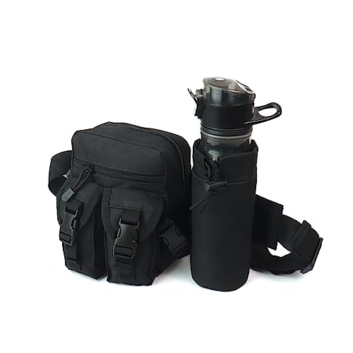 Fanny Pack Tactical Water Bottle Waist Pack Military Fanny Packs MOLLE Army Waist Bag Utility Hip Belt EDC Pack Bag for Outdoors Traveling Camping Hunting Running Cycling Fishing Dog Walking (Black) - color: Black