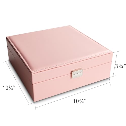 Frebeauty Earring Organizer Classic Jewelry Box 50 Slots Double Layer Jewelry Storage Case with 6 Necklace Hook and Bracelet Pocket(Pink) - color: Pink