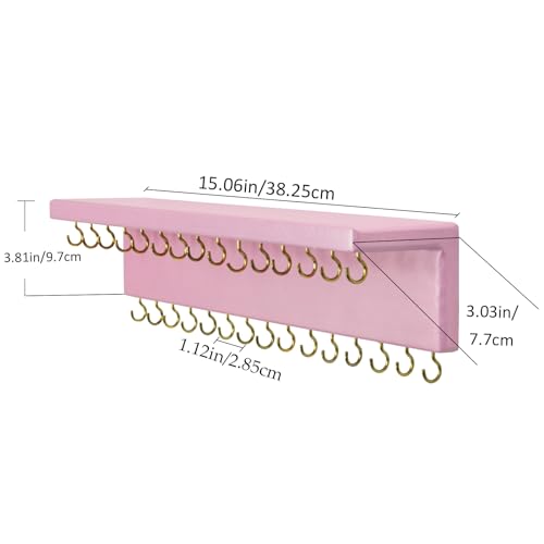 SANY DAYO HOME Pink Necklace Holder Jewelry Organizer with 30 Hooks, 15 x 3 x 4 inches Wall Mount Rustic Pine Wood Shelf for Necklace, Hair Bow Storage - color: 30 Hooks, Pink