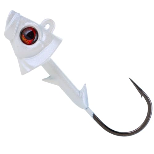 Reaction Tackle Swimbait Jig Heads with Weighted Hook - Realistic Fish Head Lures for Bass and Walleye - Soft Plastic Swimbait Heads for Freshwater and Saltwater (5-Pack) - color: White, size: 1/4 Oz