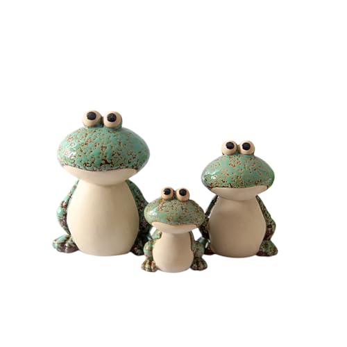 Frog Garden Decor Set of 3,Funny Cute Ceramic Frog Garden Statues Yard Decoration Outdoor Holiday Decorations,Ideal Ornament for Outside Pond Pool Patio Front Porch Backyard (Green) - color: Green