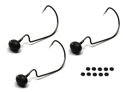 Harmony Fishing - Tungsten Swing Football Jigs [Pack of 3 w/ 10 Bait Pegs] (Swinging Football/Rugby jigs with Hooks for bass Fishing) - size: 1/2 oz, 5/0 Hook (3 Pack)