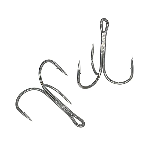 50pcs Fishing Hook Silvery Tuba Treble Hooks High Carbon Treble Hooks Super Sharp Solid Size 1/0 2/0 3/0 4/0 5/0 Triple Barbed Steel Fish Hook - size: 4/0-50pcs