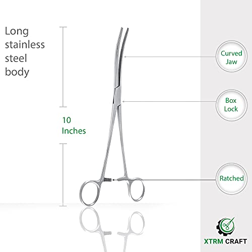 Precision Kelly Hemostat Forceps Locking Tweezers Clamp, Silver, Straight and Curved Stainless Steel (Curved, 10") - size: 10", style: Curved