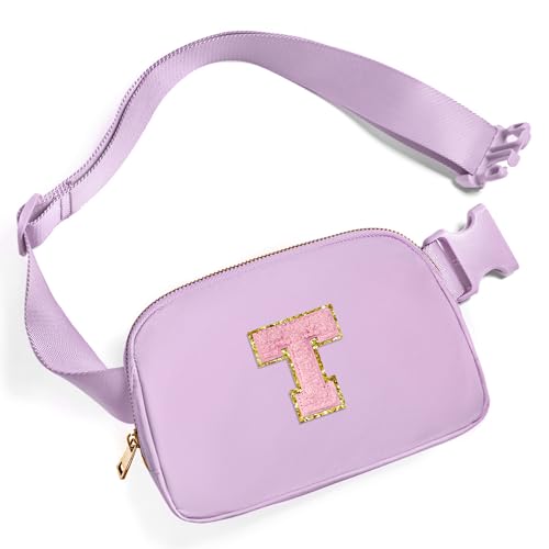 Gitus Initial Belt Bag Fanny Pack Crossbody Bag for Girls Birthday Gifts Age 8-10 Teen Girl Gifts Trend Stuff Personalized Letter Gifts for Daughter Sister (Lavender-T) - color: Lavender, style: T