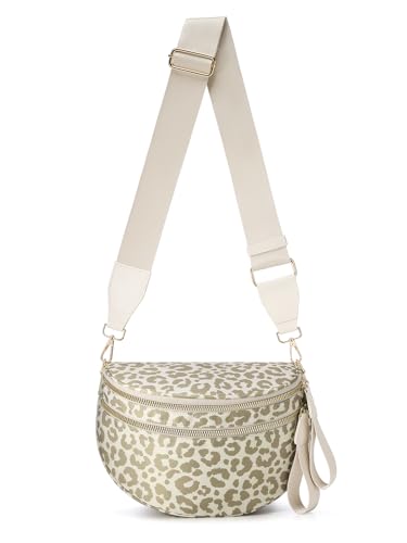 Pure Colour Crossbody Bag Bum Bag for Women,Spacious Purse Fanny Packs Belt Bag,Oversized Bum Bag (Khaki Beige Leopard Print Bum Bag) - color: Khaki Beige Leopard Print Bum Bag