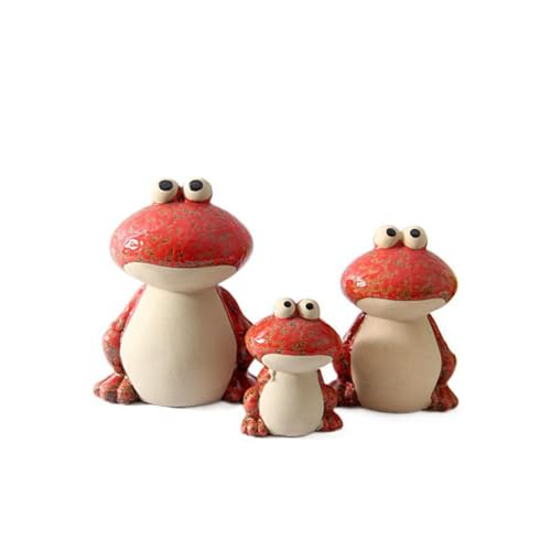 Frog Garden Decor Set of 3,Funny Cute Ceramic Frog Garden Statues Yard Decoration Outdoor Holiday Decorations,Ideal Ornament for Outside Pond Pool Patio Front Porch Backyard (Red) - color: Red
