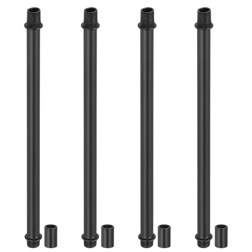 PATIKIL Straight Pipe Lamp Stems Rod Kit, 4Set M10 Carbon Steel 200mm(7.87") Long Double End Thread Rod with Coupling Nuts Sleeve Connector for Table Lamps Chandeliers, Black - color: Black, size: 200mm(7.87")