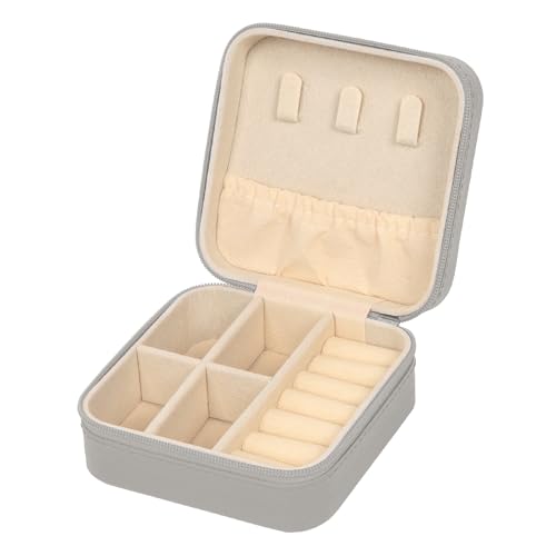 MFXIP Travel Jewelry Case Small Jewelry Box Jewelry Organizer Storage Case Portable PU Leather Mini Jewelry Travel Case for Girls Womens Earring, Necklace, Rings,Bracelets - color: Gray