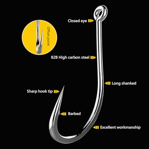 AMHDV 200pcs Forged Long Shanked Fishing Hooks for Saltwater Freshwater, Long Shank Octopus Fish Hook - size: 200pcs-1/0#