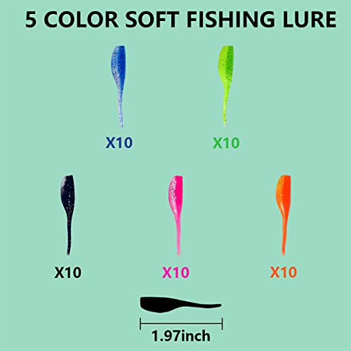 65Pcs Crappie Jigs Lure kit, 2 inch Crappie Bait with Fishing Jig Heads Hooks for Saltwater Freshwater Bass Trout - color: D: 15pcs crappie jigs and 50pcs lures
