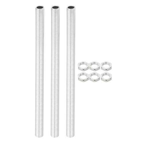 PATIKIL M12 Thread 240mm/9.4" Lamp Pipe Kit with Lock Nuts, 3 Set All Thread Rods Fasteners Hardware for Chandelier Ceiling Light DIY, Zinc Plating - size: 9.4"