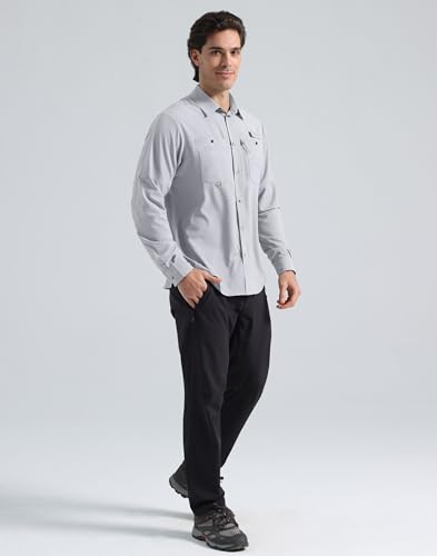 Pioneer Camp Men's Sun Protection Fishing Shirts UPF50+ Long Sleeve UV Quick Dry Cooling Shirts for Travel Camping Hiking - color: Light Gray, size: Large