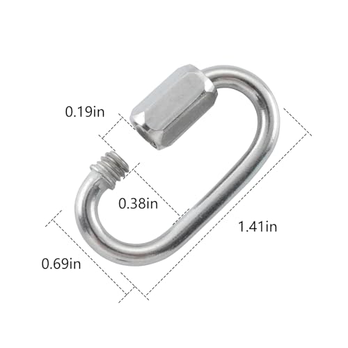 HOME MASTER HARDWARE 304 Stainless Steel D-Shaped Locking Quick Link Carabiner - Heavy Duty Secure Connector for Chains, Straps, Gear (10 Pack) - size: 1/8in，10pack