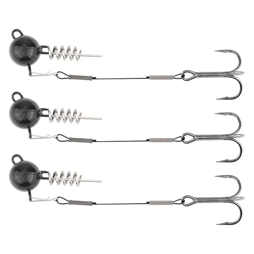 Fishing Rig with Weighted Jig Head and Treble Hook – Screw Lock Bait Keeper for Soft Lures, 3PCS Pack for Saltwater and Freshwater Fishing - size: 1/2oz, style: Single