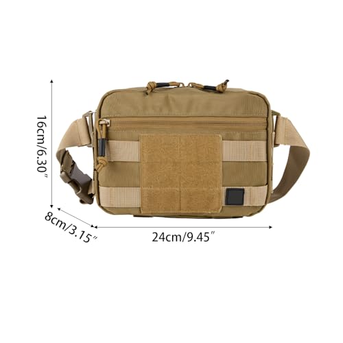 Tactical Messenger Bag, Waterproof MOLLE Waist Bag Crossbody Chest Pack with Removable Back Panel for Hunting Fishing Hiking Climbing Cycling - color: Khaki