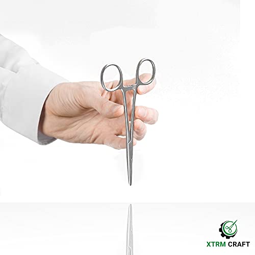 Precision Kelly Hemostat Forceps Locking Tweezers Clamp, Silver, Straight and Curved Stainless Steel (Straight, 7.25) - size: 7.25, style: Straight