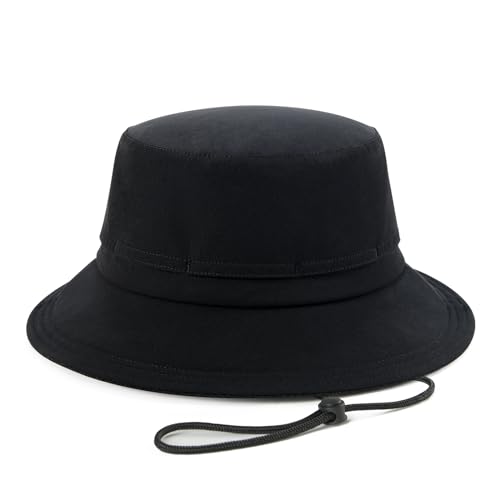 FEINION Men Women Breathable Sun Cap Portable Outdoor Bucket Hat - color: Black