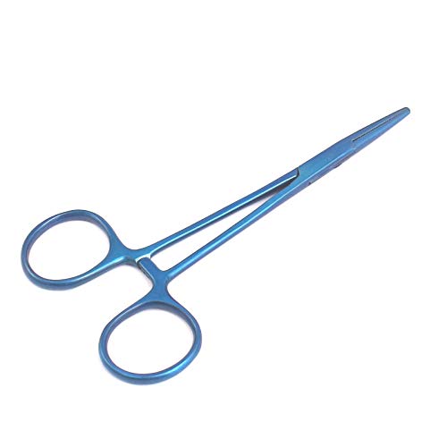 OdontoMed2011® Hemostat Forceps Locking Clamps Serrated Fishing Locking Forceps Clamp Fish Hook Remover Forceps (5" Straight, Full Blue) - color: Blue, size: 5" Straight
