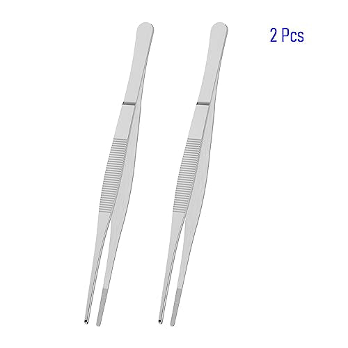 2 PCS 8 Inch Stainless Steel Tweezers, with Straight Round Blunt Serrated Tip, 0.07 Inch Thickness Stainless Steel, Multipurpose Daily Garden Home Lab Craft Repairing Tool - size: 8"L(0.07"T)