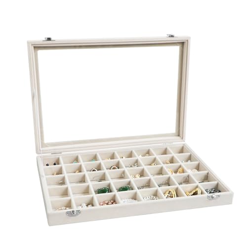 Wudygirl Large Jewelry Organizer Box with 40 Compartments Earring Holder Organizer Velvet Ring Display and Necklace Storage Tray Jewelry Box for Women (Beige Velvet) - color: Beige, size: 40 Grid