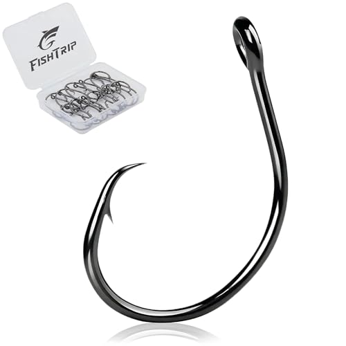 FishTrip Inline Circle Hooks Saltwater, 25pcs Fishing Catfish Hooks for Saltwater & Freshwater, Live Bait Non-Offset Wide Gap Fish Hook for Catfish, Striped, Bass, Salmon, Mackerel, Tuna Size 4-7/0 - size: 6/0_25pcs