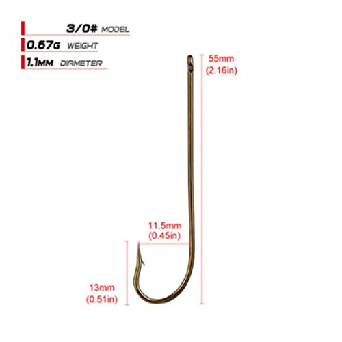 100pcs Long Shank Fishing Hooks High Carbon Steel Fly Tying Jig Hooks Super Sharp Barbed Hook Tips Tan Color 13 Sizes for Choice - size: 3/0#