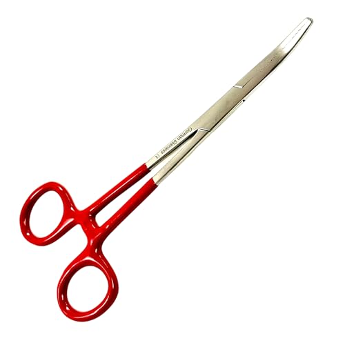 Premium Grade 6 1/2 inches Hemostat locking forceps clamp with Vinyl Grip Curved Jaw serrated Instrument-German Grade Cynmaed Brand