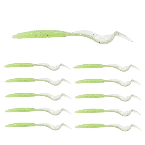 Eupheng Twist Tail Swimbait Fishing Lure, 2.3in/2.7in/4in/5.5in 100PCS Grub Saltwater Fishing Soft Bait Trailer for Bass Crappie Fishing - size: 5.5in(14cm)-10PCS-Glow