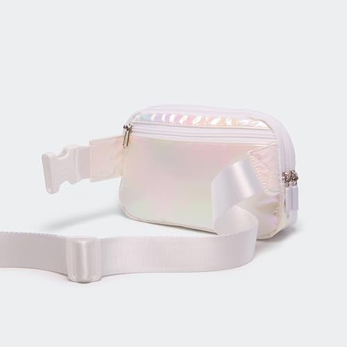 Pander Everywhere Belt Bag for Women, 5 Zipper Pockets Nylon Crossbody Fanny Pack Purse (Iridescent White) - color: Iridescent White