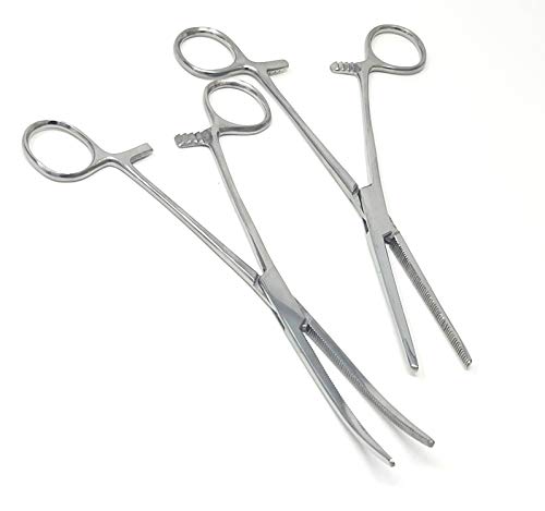 2 Pc 8" Locking Straight & Curved Stainless Steel Hemostat Forceps Set Ideal for EMT, Firefighter, Dental, Hobby, Fishing, Electronics, Pruning, Taxidermy + More