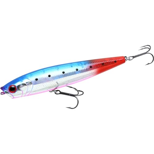 LUCKY CRAFT Gunfish 95NF Top Water Bass Fishing Lures, 4” Floating Lure with Cupped Mouth, Freshwater Trout and Bass Lures Fishing Gear, Accessories for Tackle Box - color: 386 Blue Pink Sardine RT (Red Tail)