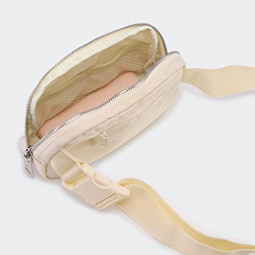 Pander Unisex Belt Bag Fanny Pack for Women with Adjustable Strap, Small Waist Pouch for Workout Running Traveling Hiking - color: Natural