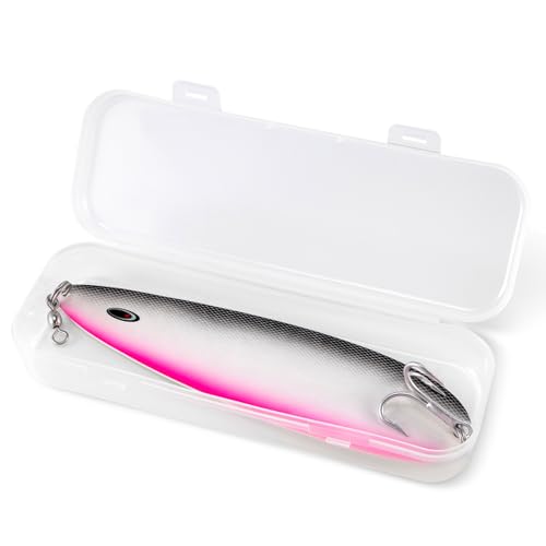 Dr.Fish Flutter Spoon 8" Saltwater Fishing Spoon Lures 7/0 Mustad Treble Hook, 3/0 Crane Swivel, Silver-Electroplated, Heavy Duty Striper Fluke Tuna Bluefish - color: Pink/White