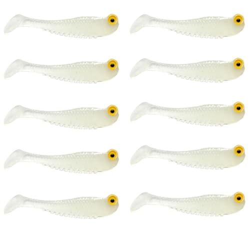 10Pcs Glow in The Dark Fishing Lures, Soft Plastic Swimbaits for Freshwater or Saltwater Use, Walleye Fishing Lures for Night Fishing Bass, Crappie, and Trout - color: Night light