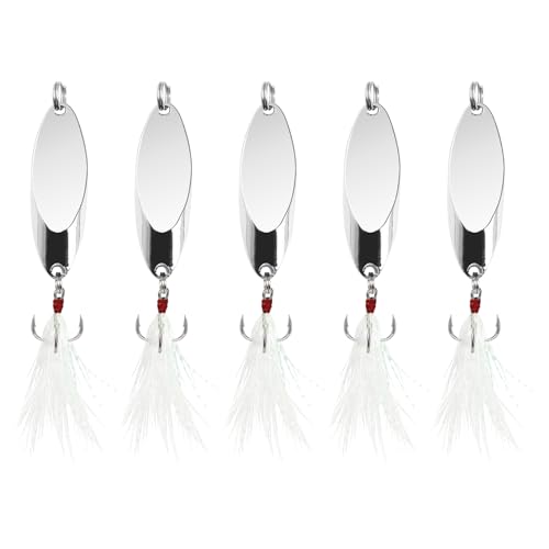 Fishing Spoons Fishing Lures Casting Spoon Metal Jig Lure Trout Lures for Freshwater/Saltwater, Reflective Spoons Bait with Treble Hooks Fishing Tackle 5 Pcs - color: Sliver (5pcs), size: 5/8oz
