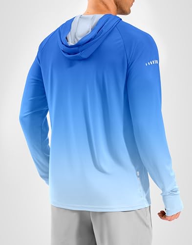 Men's Sun Protection Hoodie Shirts Long Sleeve UPF 50+ Swim Shirts for Men Rash Guard Fishing Shirt Quick Dry - color: Gradient Blue White, size: Medium