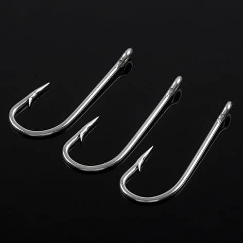 Stainless Steel Saltwater Fishing Hooks - 50pcs O'shaughnessy Hooks Forged Long Shank J Fishing Hooks Extra Strong Fish Hooks for Trolling Sea Bass Striper Cod Bluefish Size 1/0-10/0 - size: 9/0-50pcs