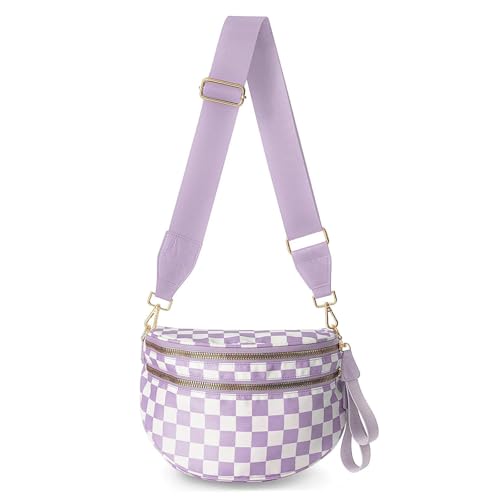 Womens Crossbody Bag, Spacious Nylon Bum Bag Trendy Shoulder Purse with Adjustable Strap Zipped Travel Essentials - color: 11a-purple