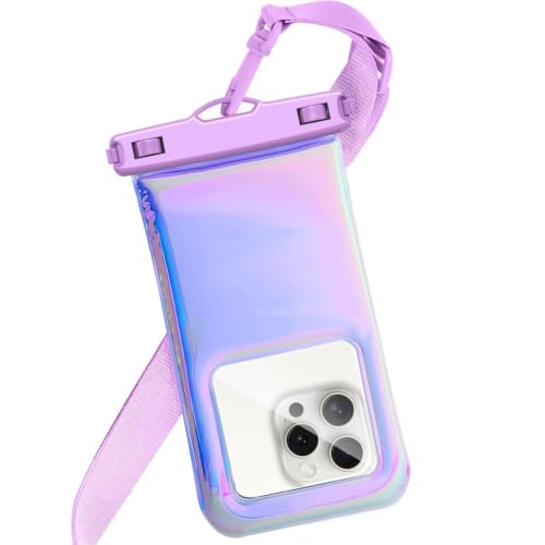 Floatable Waterproof Phone Pouch Case for iPhone 17 16 Pro Max/15/14/13/12, IP68 Travel Cellphone Dry Bag Beach Cruise Ship Essentials Bags with Crossbody Lanyard, Iridescent Purple - 7″ - color: A1-Iridescent Purple
