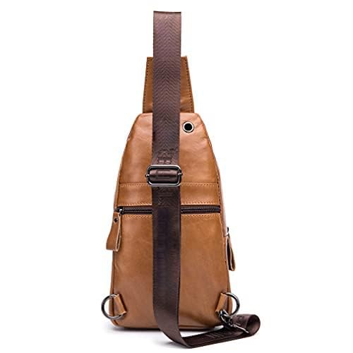 Hebetag Leather Sling Bag Crossbody Backpack for Men Women Outdoor Travel Work Shoulder Chest Pouch Camping Casual Daypack Brown 18cm(W) x8cm(D) x30cm(H)(7.08"x3.14"x11.81") approx; - color: #08brown