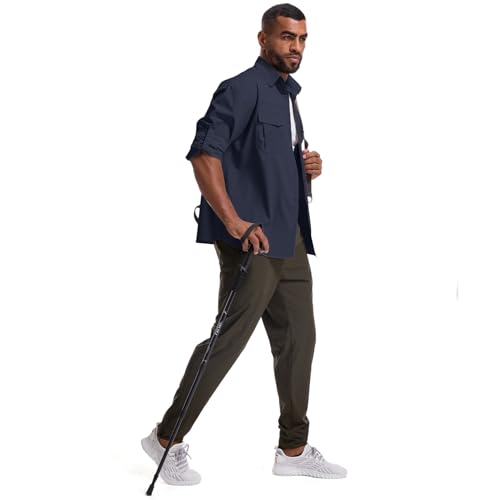 Mens Safari Sun Shirts UPF 50+ UV Sun Protection Long Sleeve Outdoor Quick Dry Fishing Hiking Gardening Shirts - color: 5051 Azure Blue, size: Large
