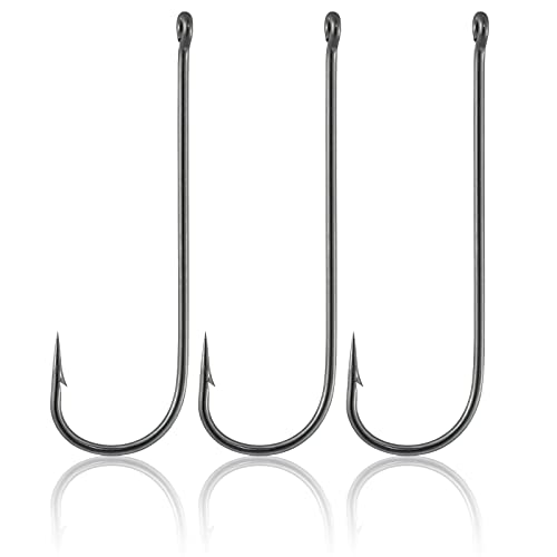 Dr.Fish 100 Pack Aberdeen Fishing Hooks Freshwater, Straight Shank Light Wire Worm Hooks for Bass/Crappie/Bream/Bluegill/Panfish - size: #5/0-100 Pack