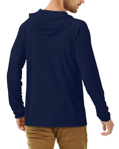 Roadbox UPF 50+ Fishing Shirts for Men, Long Sleeve UV Sun Protection Hoodie, Outdoor Hiking Running Swimming Rash Guard - color: 1 Pack-dark Blue, size: Medium
