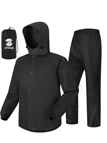 SaphiRose Men's Waterproof Rain Gear 2pcs/set Packable Rain Suit for Working Fishing - color: Black With Placket, size: Small